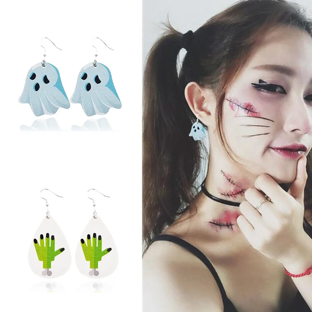 Серьги подвески из искусственной кожи с рисунком в виде слезы на