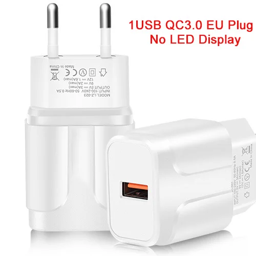 QC3.0 1USB NO LED Светодиодный дисплей, 3 USB зарядного устройства QC3.0, 3 порта, быстрое зарядное устройство, штепсельная вилка европейского стандарта, зарядное устройство для мобильного телефона для samsung, iPhone, Xiaomi, дорожный настенный адаптер - Тип штекера: QC3.0 1USB NO LED