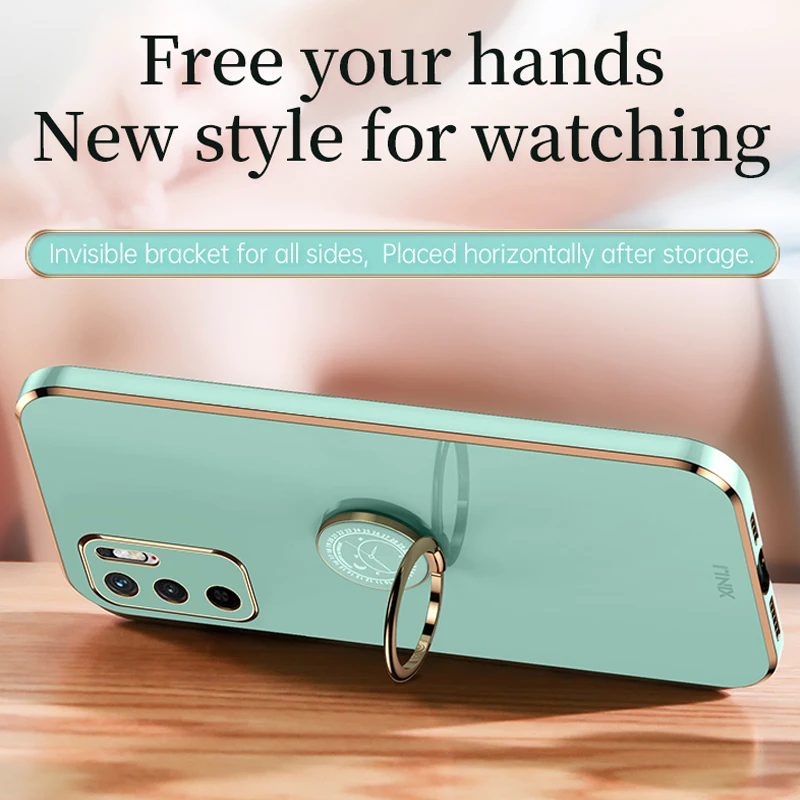 Poco M3 Poco M4 Pro 4g 5G Plating Square Silicone Ring Holder Stand Cover Case for xiaomi poco m4 pro m3 f3 poco m4 pro 4g 5g