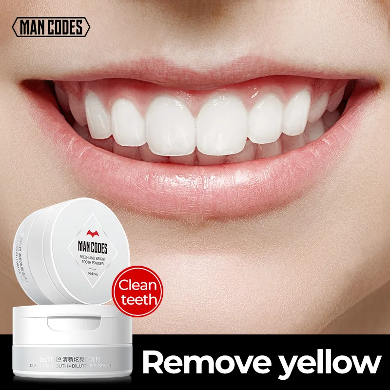 

MANCODES 50g Teeth Whitening Powder Herbal Safe Fresh Dazzle Teeth Brighten Smoke Coffee Tea Stain Remove Toothpaste Tooth Care