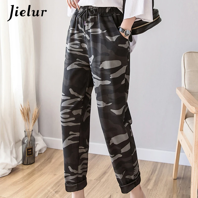 Брюки Jielur женские камуфляжные модные спортивные штаны-султанки с завышенной