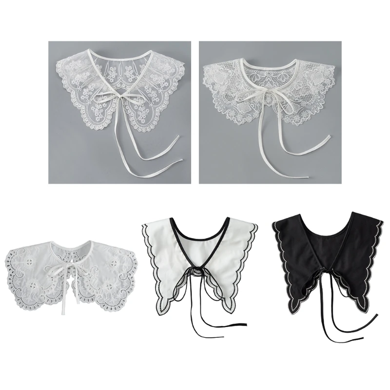 

Detachable Blouse False Collar Embroidered Lace Fake Collar Woven Made Organza Necklace Shoulder Covering New