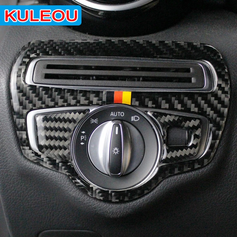 

Carbon Fiber Headlight Switch Frame Cover Trim Car Styling Sticker For Mercedes C Class W205 C180 C200 GLC Accessories