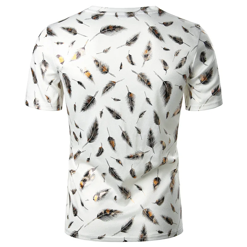 Мужская Блестящая футболка с 3D принтом леопарда и перьев модная повседневная