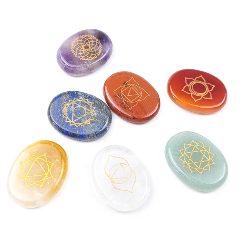 

Crystal Oval 7 Chakra Stones Set,Healing Energy Stone Ornament,Tumbled Polished Chakras,Balancing Therapy Meditation