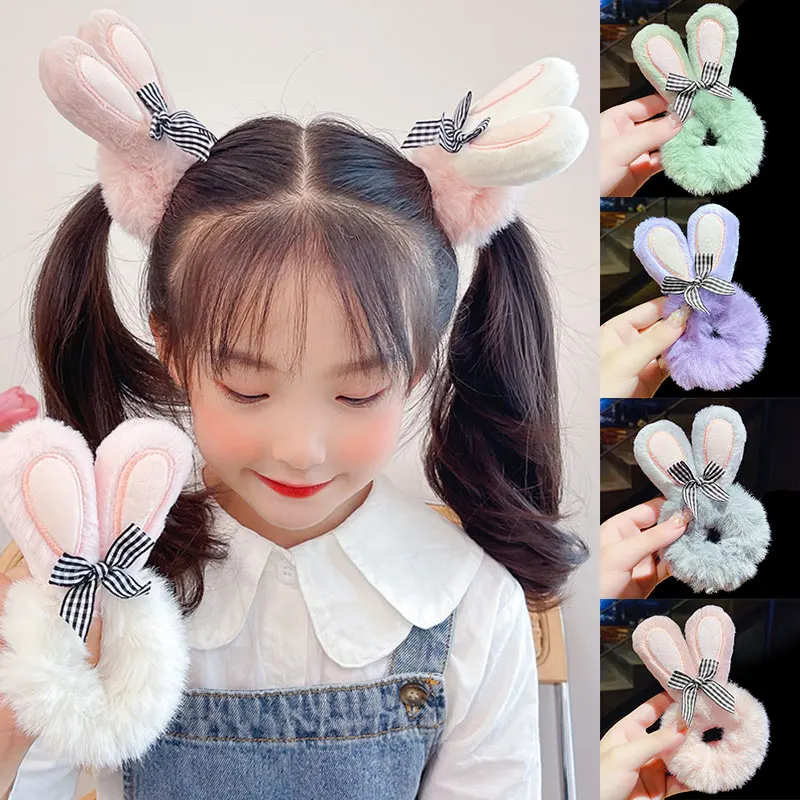 

Cute Plush Rabbit Ear Scrunchies Hair Rope Hair Ring Elastic Hair Bands Ties Rope Faux Fur Ponytail Bands Hair Accessories