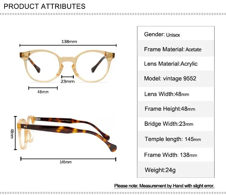 

Vintage Hand Made Acetate Glasses Round Frame Men Full Rim Optical Eyewear High Quality Clear Lens Myopia Eyeglasses Spectacles