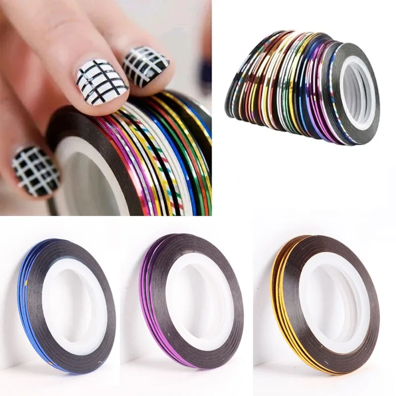 

36Pcs Nail Striping Sticker 36 Different Colors Holographic 3D Strips Liner Tape Adhesive Super Fine Press On DIY Nail Art Decal