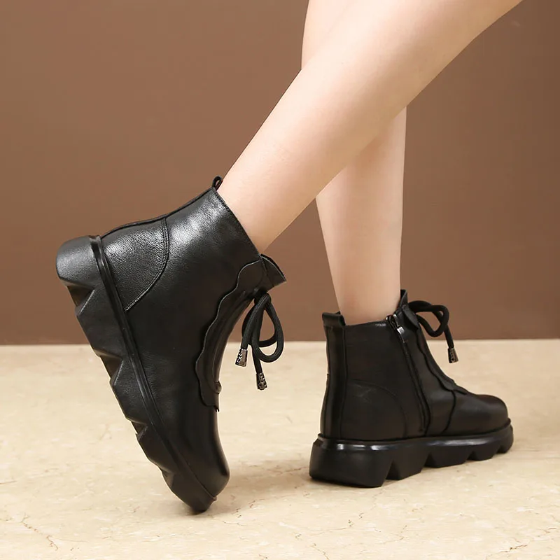 

DRKANOL New Women Genuine Leather Snow Boots Winter Wedges Warm Wool Shoes Women Waterproof Non-slip Platform Ankle Boots Female