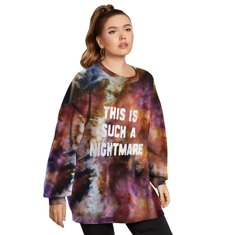 

Tie Dye Letter Print Oversized Sweatshirt Women Vintage Hoodies Harajuku Streetwear Long Sleeve Kawaii Clothing Aesthetic 2012