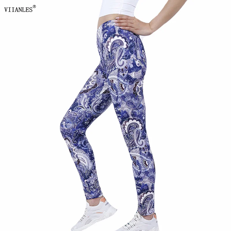 

VIIANLES Sportswear Women Fitness Trousers Workout Fashion Leggings Floral Print Push Up Women Elastic Leggins Summer Tights