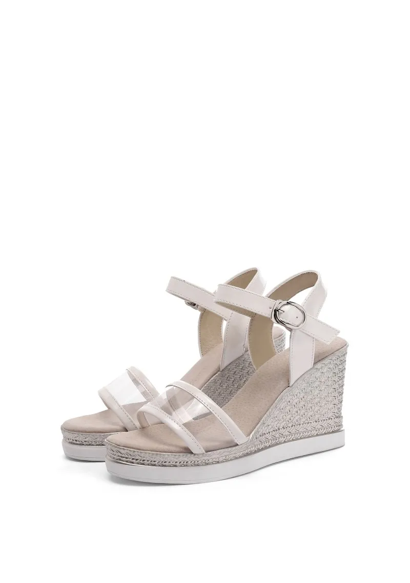 Сандалии женские на танкетке босоножки с ремешком и пряжкой прозрачные туфли