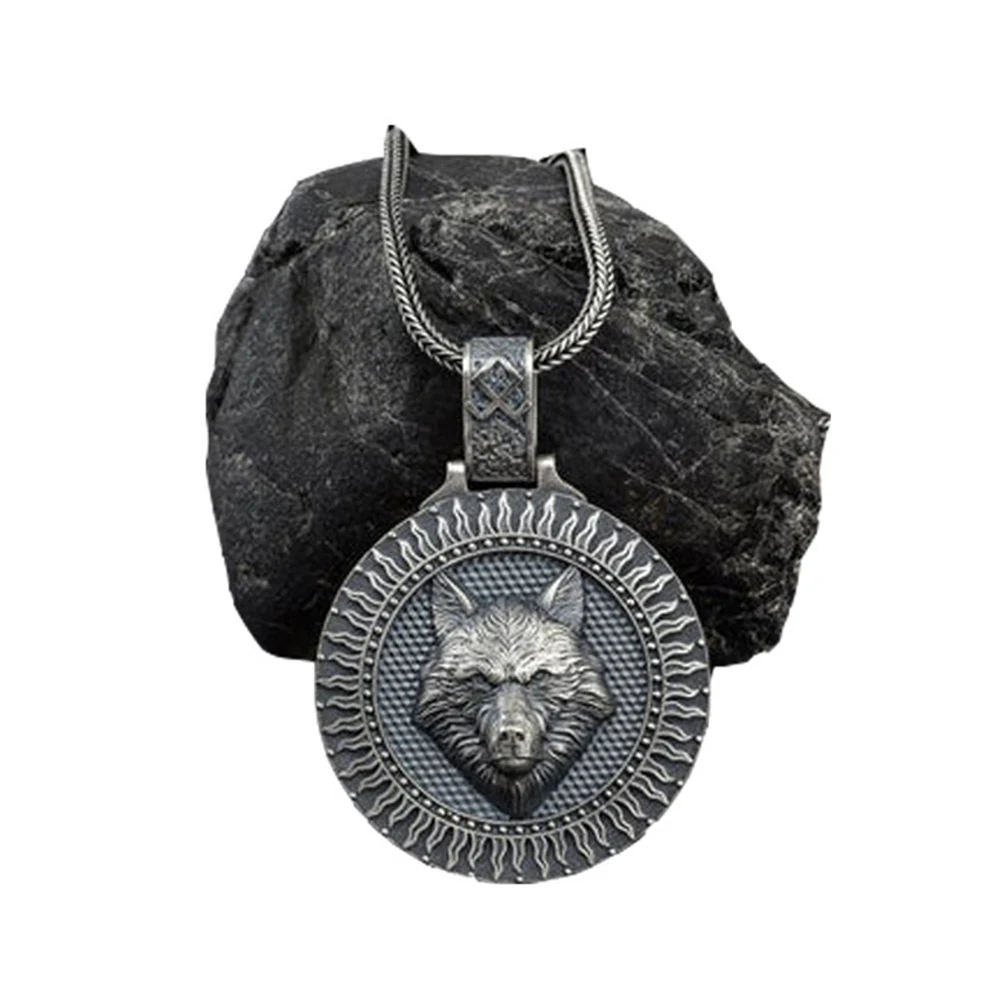 

New ins style zodiac wolf head disc pendant necklace men's metal hip hop chain necklace punk style accessories