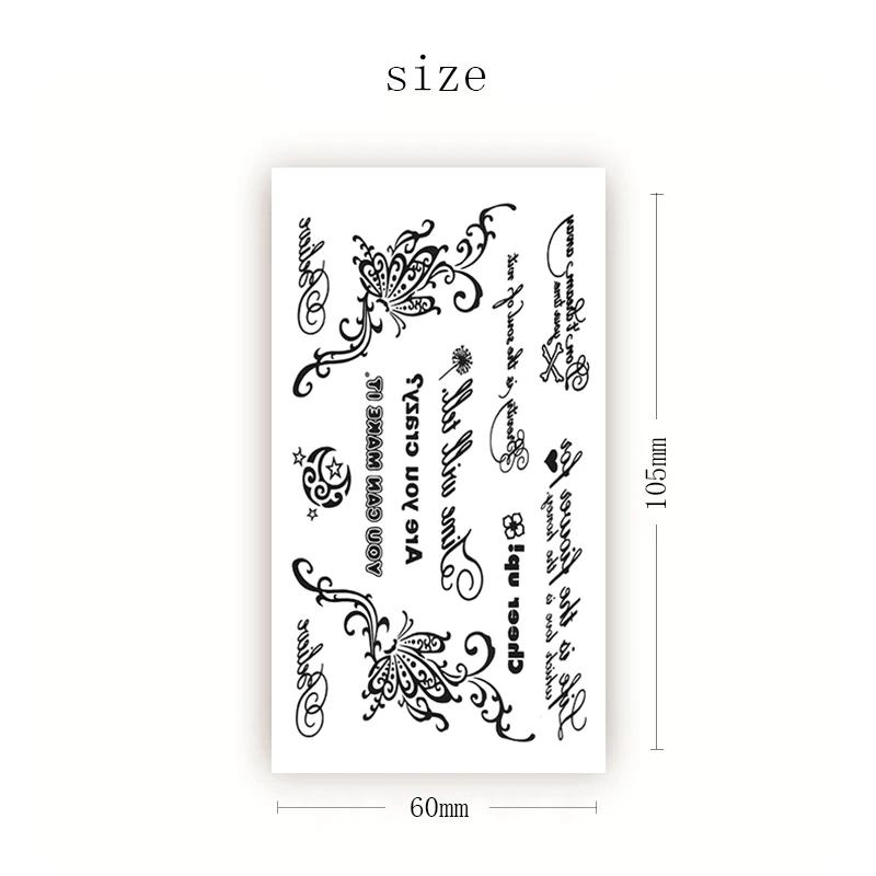 

Black English Letter Temporary Tattoo Stickers Sexy Butterfly Totem Fake Tatto Waterproof Tatoo Arm Leg Small Size for Women Men