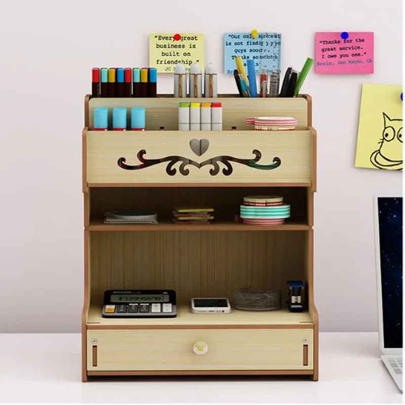 

Wooden Pen Holder Desk Organizer Storage Box Large Capacity Nordic Creative Multi-divided Office Desktop Storage Shelf