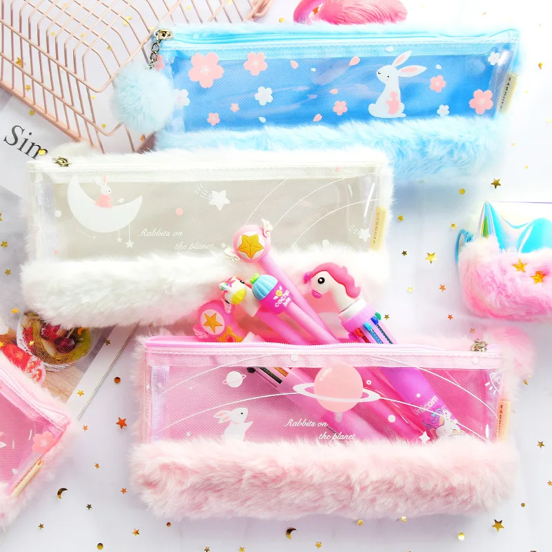 Милые розовые плюшевые кавайный чехол для карандаша детей обувь девочек