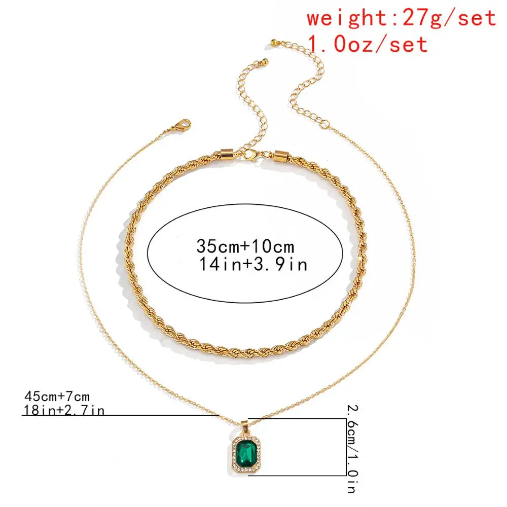 

2Pcs/Set Multilayer Blue Rhinestone Pendant Necklace for Women Bridal Wedding Hip Hop Twisted Chain Necklace Neck Accessories