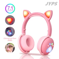 cute cat girls wireless headphone with mic 7 1 stereo led kids children bluetooth headsets cell phone gamer music earphone gift