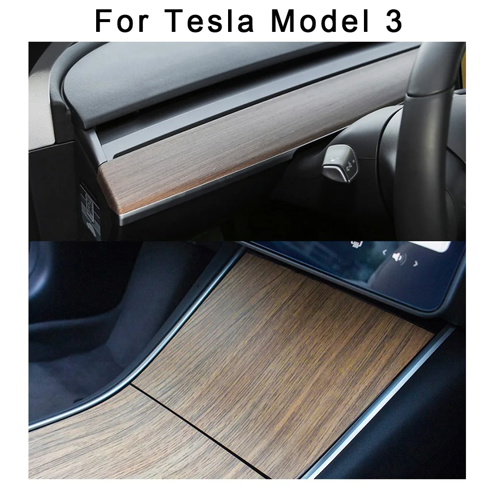 

1pc PVC Car Interior Anti-scratch Central Control Panel Sticker Trim Elegant Wood Grain Protector Film For Tesla Model 3