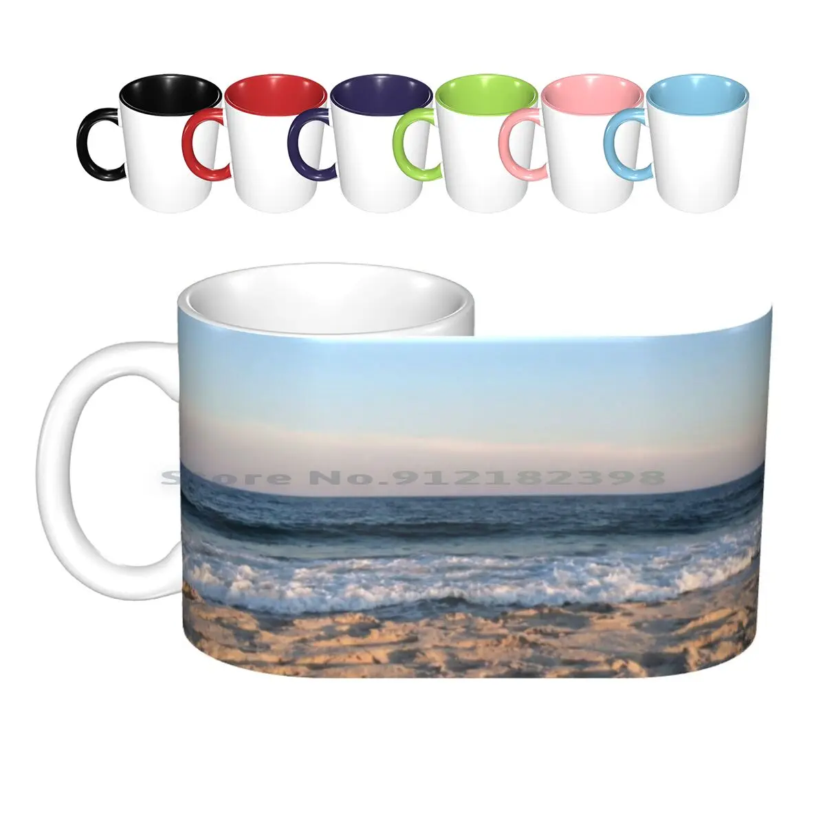 

Sunset Beach Ceramic Mugs Coffee Cups Milk Tea Mug Beach Sunset Summer Ocean Sand Water Vacation Waves Coffee Bed Warm Creative
