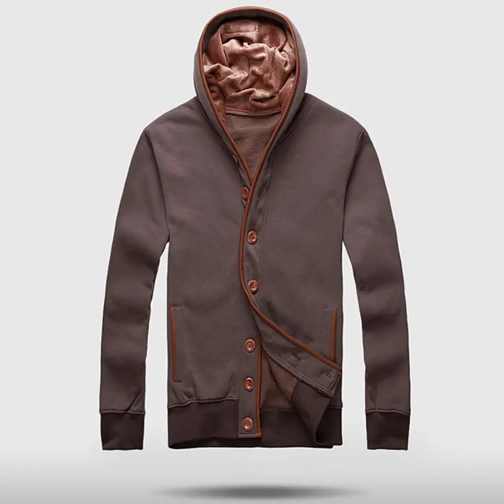 

Winter Warm Jacket Men Trench Coat Casual Coat Men Autumn Winter Buttons Long Sleeve Coat Casual Hooded Cardigan Outwear Jacket