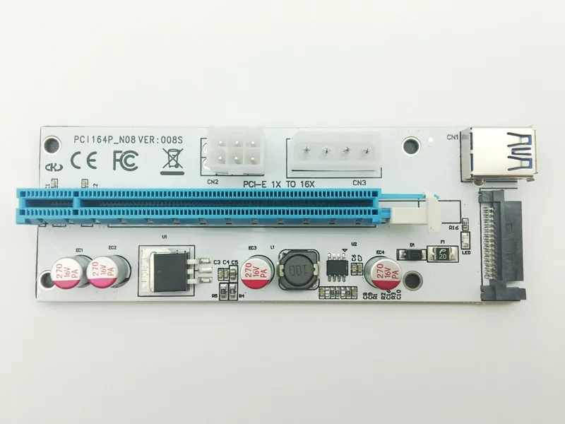 Новый Белый PCI-E Riser 008 Express 1X 4x 8x 16x расширитель PCI E USB 008S адаптер SATA 15pin для BTC Miner USB3.0 |