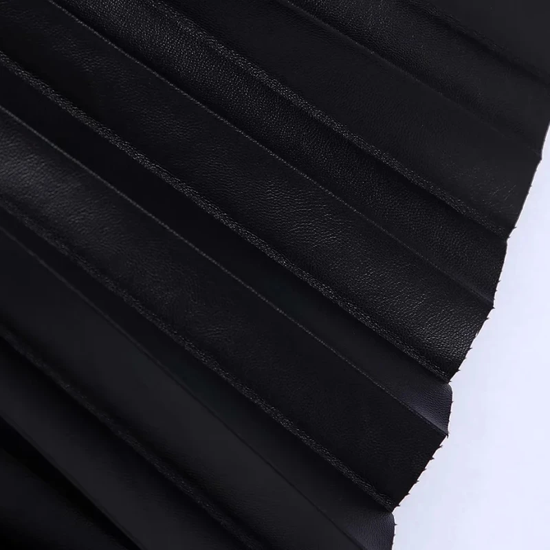 

Women PU Leather Deep V Neck Pressed Pleat Splicing Mini Dress Female Sleeveless Clothes Casual Lady Loose
