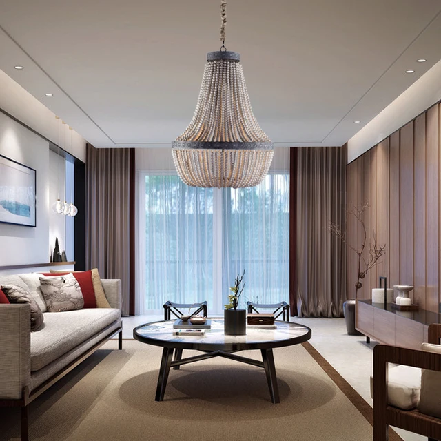 Антикварная Деревянная люстра из бисера винтажная Белая французская стильная