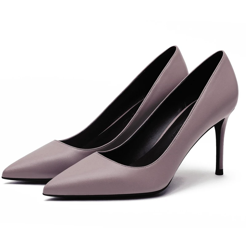 2022 New Women 6CM/8CM Thin High Heeled Pointed Toe Shoes Spring Autumn Genuine Leather Pumps Ladies Summer Wedding Shoes N0007