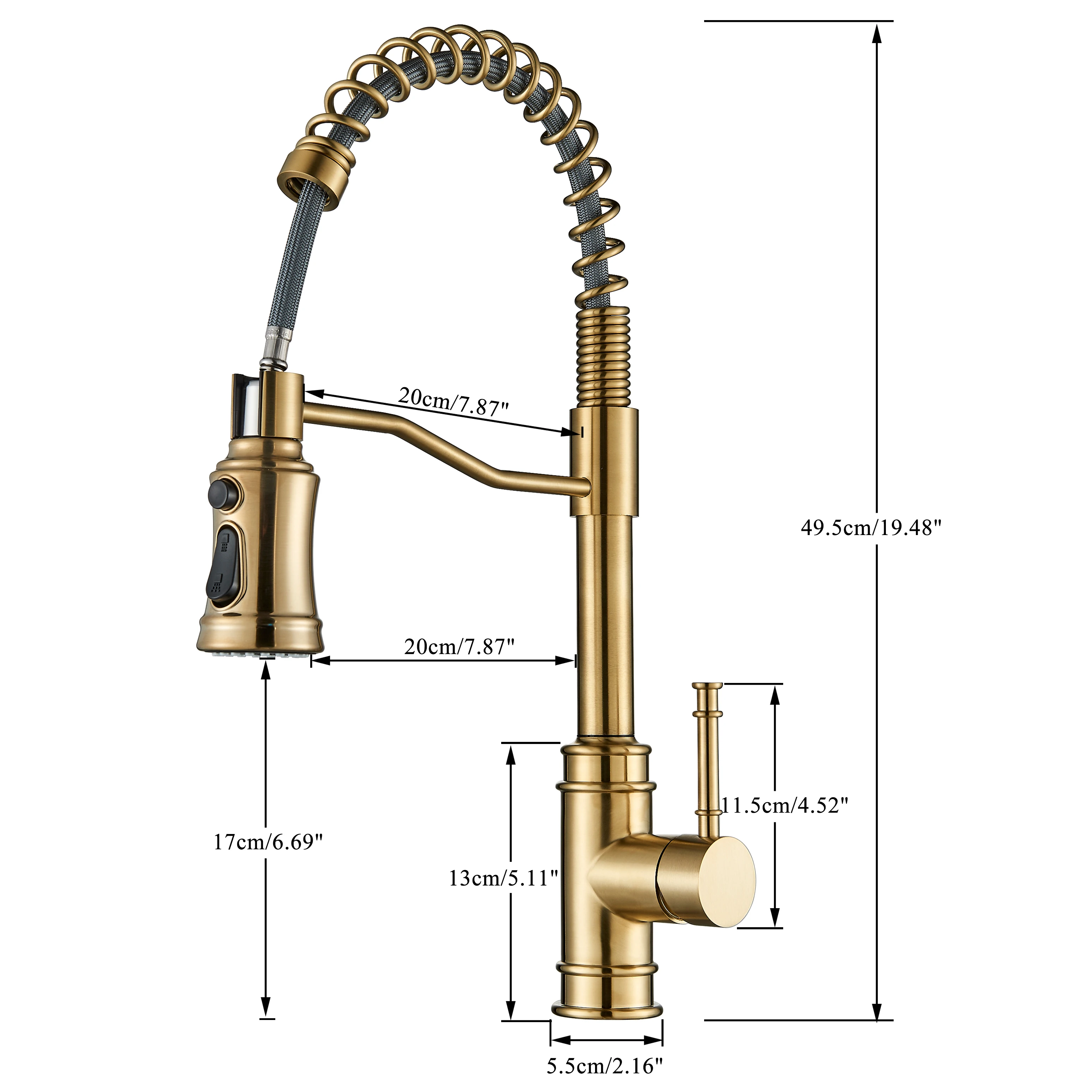 Матовый золотой кухонный кран с выдвижным распылителем матовый черный