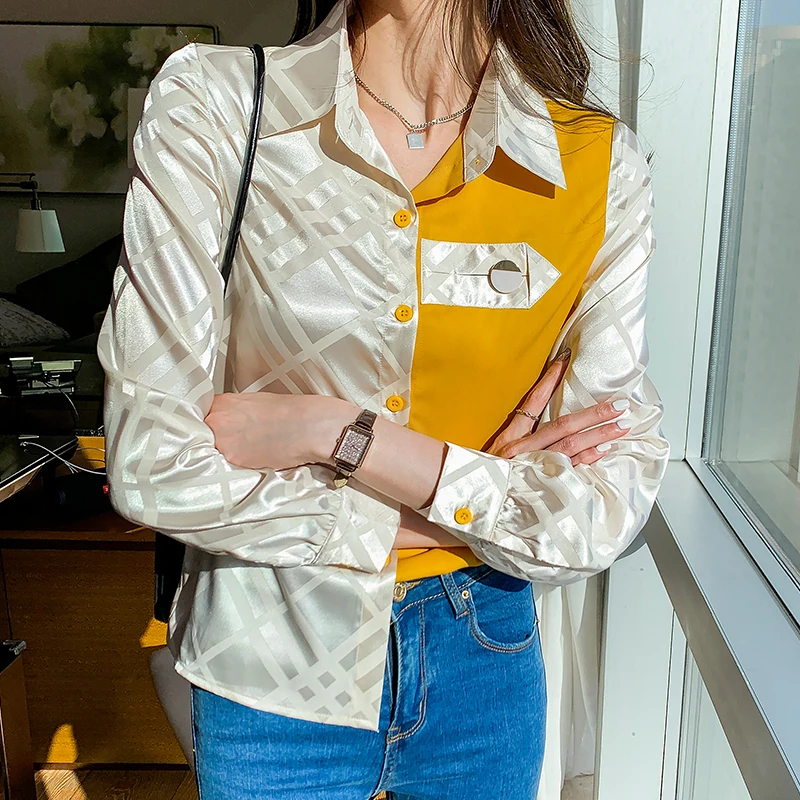 

Женская Офисная рубашка на пуговицах, Элегантная модная офисная блузка популярных цветов с длинным рукавом, одежда в Корейском стиле для ос...