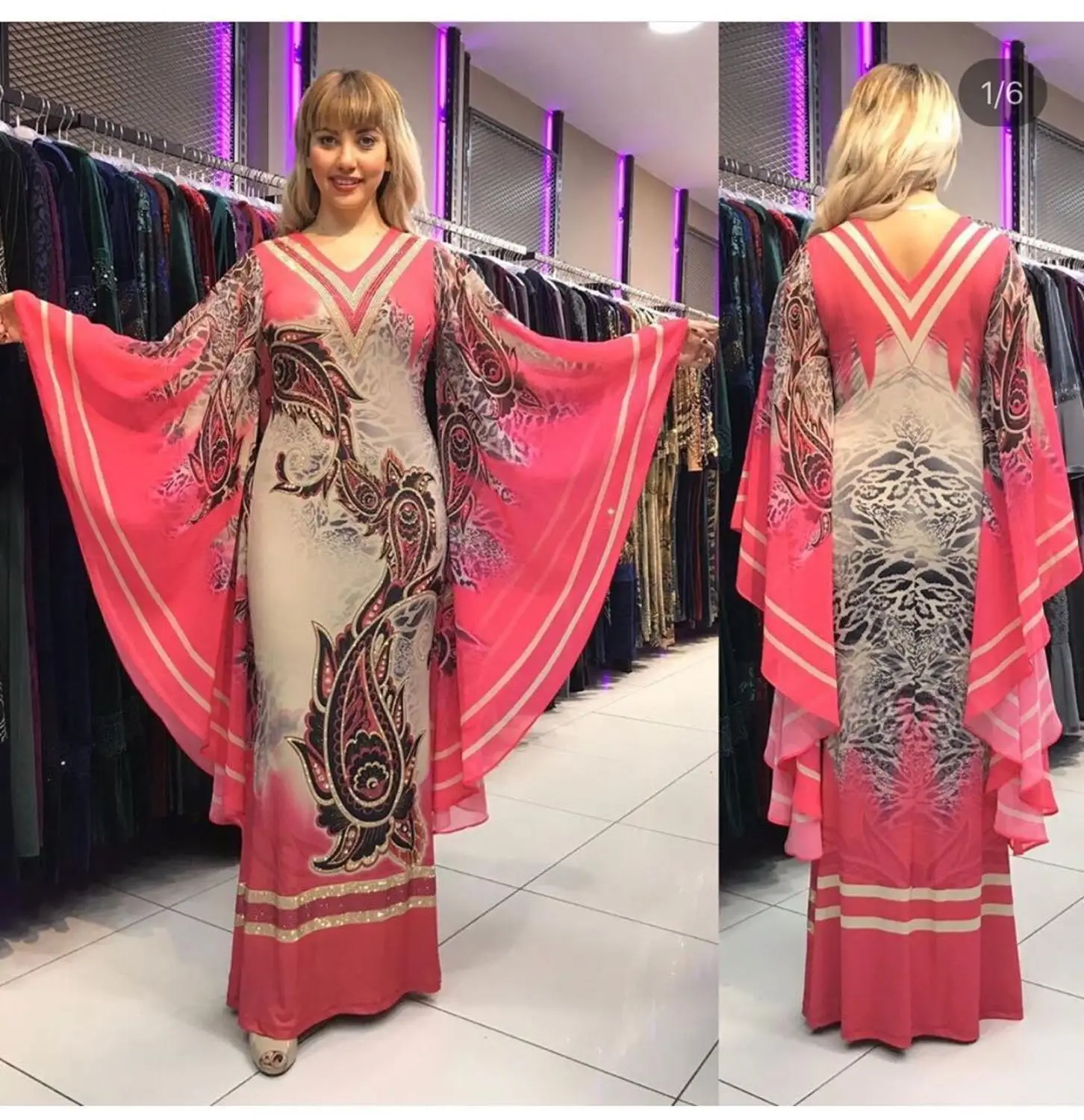 

African Design Print Floral Dashiki Dress Abaya Maxi Bazin Bat Sleeve Vintage Long Sleeve Maxi Robe Gowns Africa Sexy Lady Party