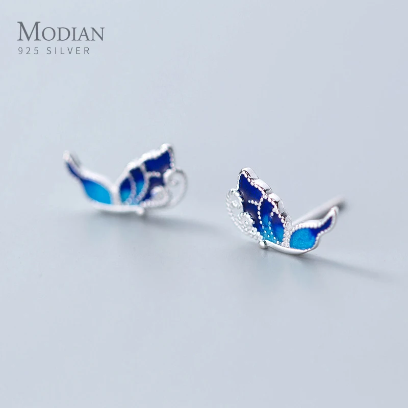 Modian новый 925 Strling Щепка разноцветной эмалью танцы Сережка гвоздик в форме бабочки