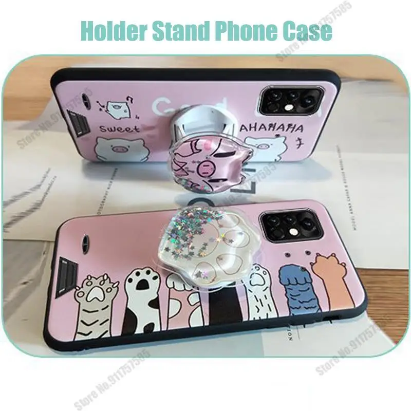 cartoon holder stand phone case for umidigi bison pro gt silicone back cover for umidigi a7 a9 pro s5 a5 a3x cute glitter capa free global shipping