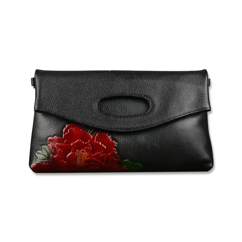 

Luxury China Style Ladies Wallet Genuine Cow Leather Handmade Hand Painted Embossing Designer Women Phone Clutch Purses