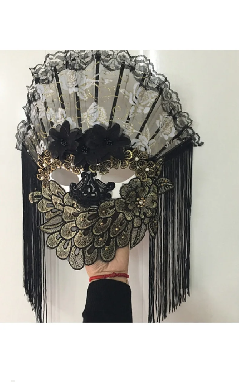 Полнолицевая маска Венеции таинственная черная вуали вентилятора шоу этапа