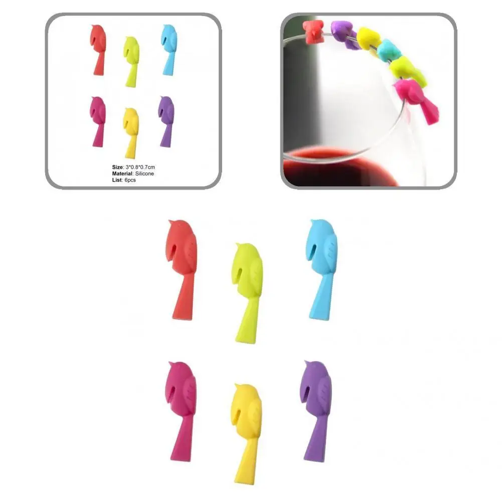 

Силиконовый маркер для вина, 6 шт./компл., привлекательный винный маркер в форме птицы, экологически чистый бокал для вина, широкое применени...