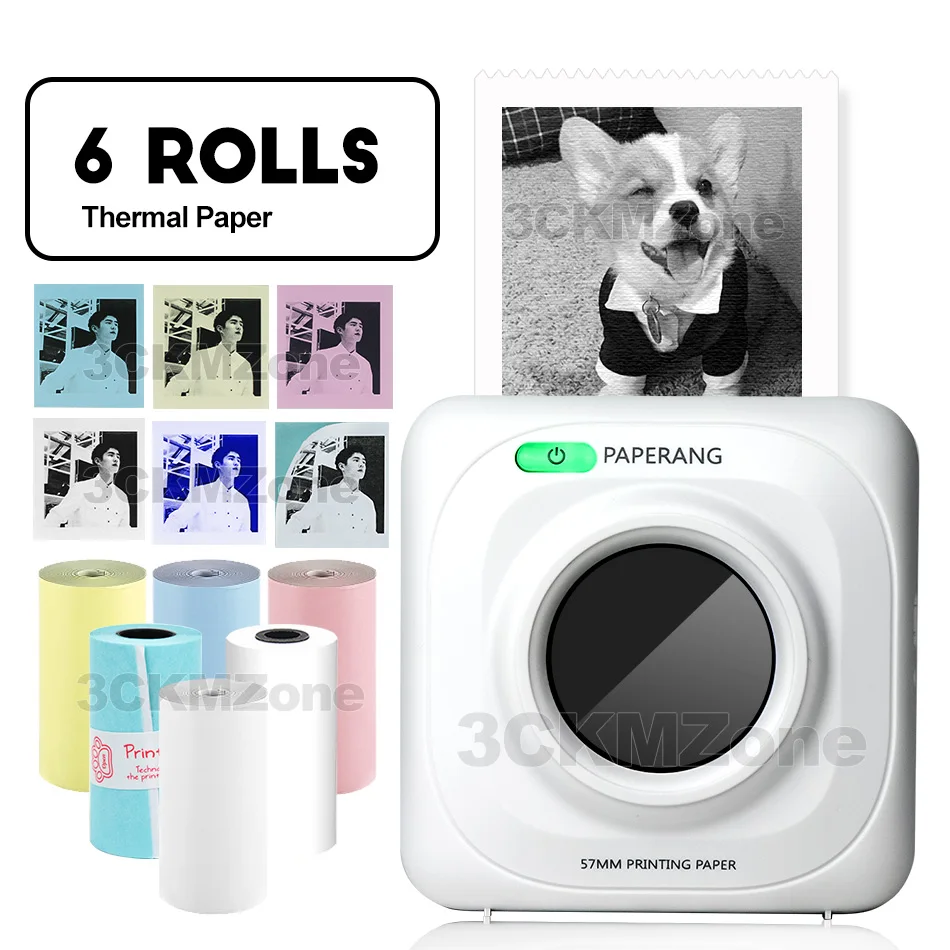Add 6 Rolls Paper Карманный безчернильный принтер PAPERANG P1 Mini Bluetooth 4,0 термальный фото телефон карманный принтер для Android iOS Телефон GZM5807 - Цвет: Add 6 Rolls Paper