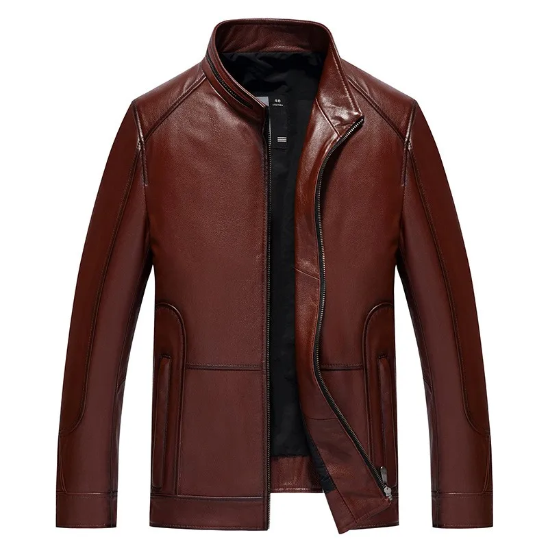 

Collar Men Stand Cowhide Windbreaker Biker Coat Business Man Luxury Short Slim Fit Genuine Leather Jacket Autumn Chaqueta Hombre