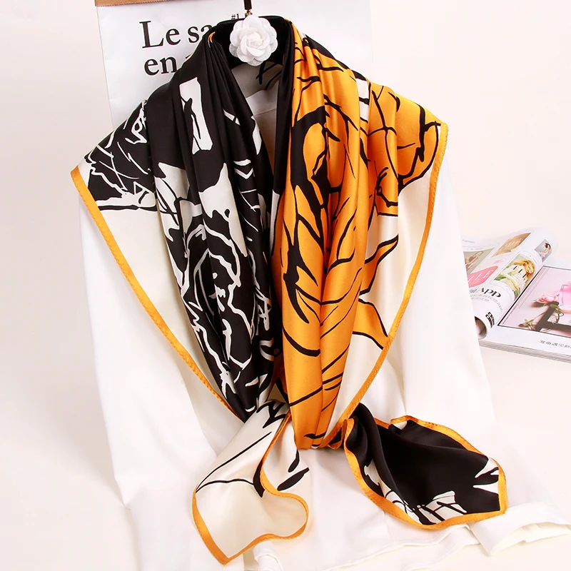 

105*105cm Large Square Silk Scarf Women 100% Real Silk Bandana Kerchief Luxury Pure Silk Wraps Neckerchief Lady's Handkerchief