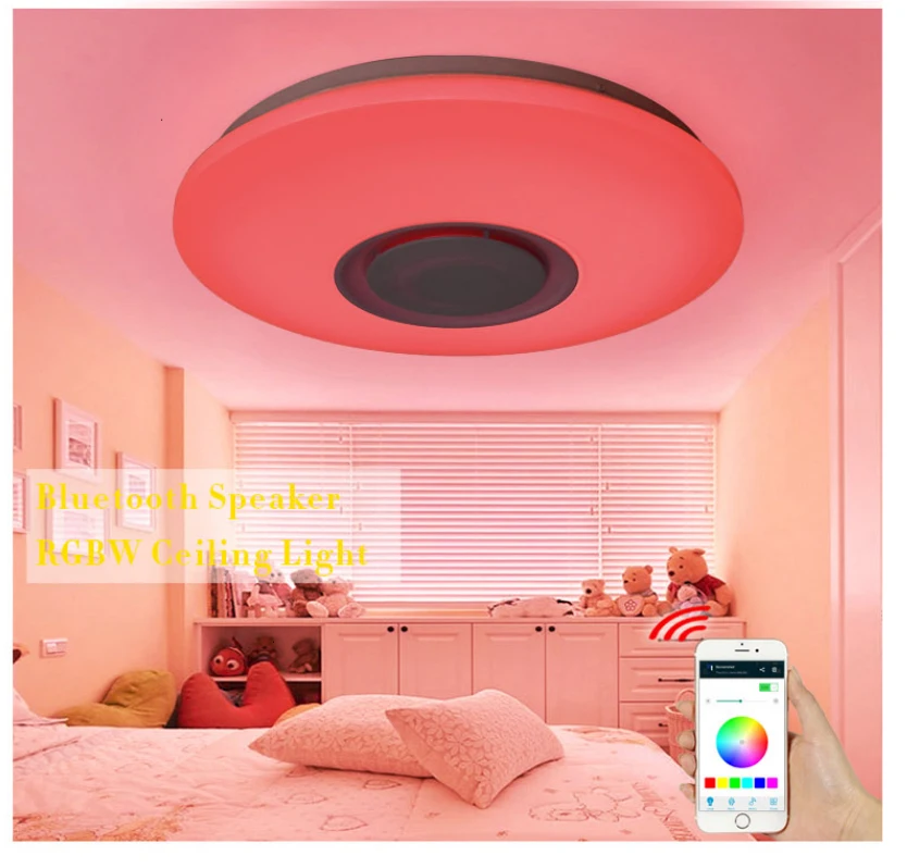 Музыкальный светодиодный потолочный светильник с Bluetooth управлением, меняющее цвет, светильник для спальни, потолочные светильники