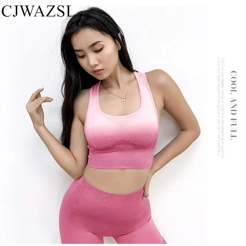 Yoga ladies gradient color tops fitness ladies shockproof sports bras yoga sports bras gym running yoga fixed chest pad tops