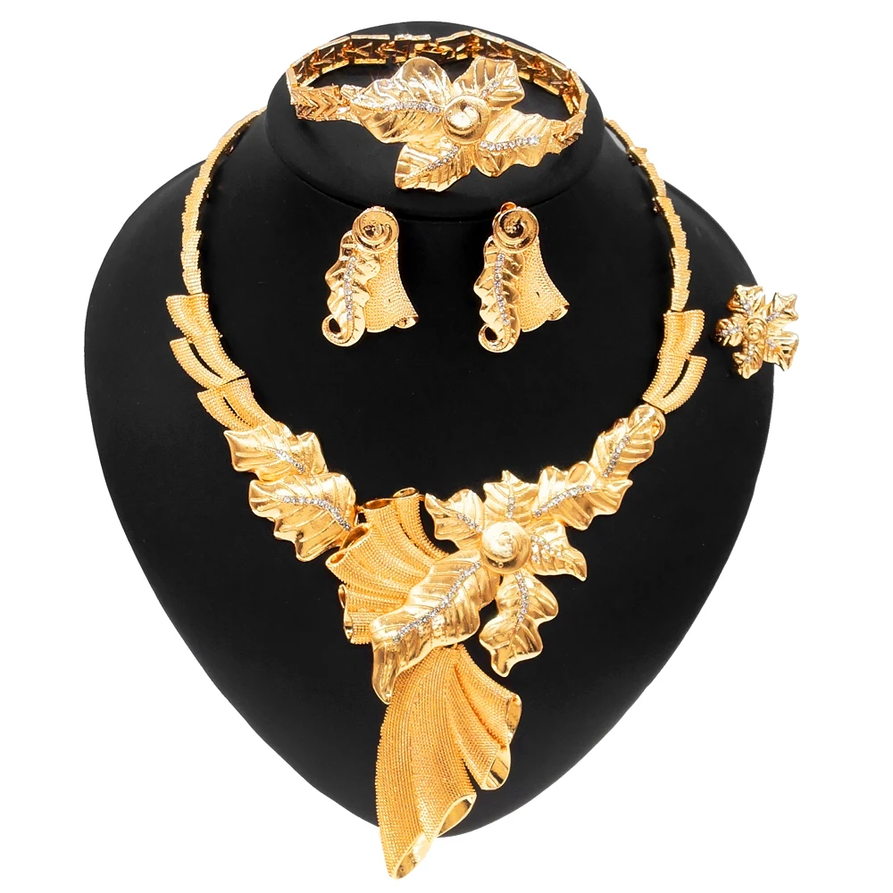 

Yulaili Hot Selling Classic Bridal Wedding Jewelry Set Big Flower Shape Jewelry Suits Luxury Dubai Gold Jewelry Sets Wholesale