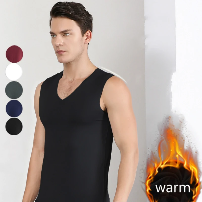 

Men Thermal Underwear Winter Warm Tops Invisible Body Vest Sleeveless Soft Clothes