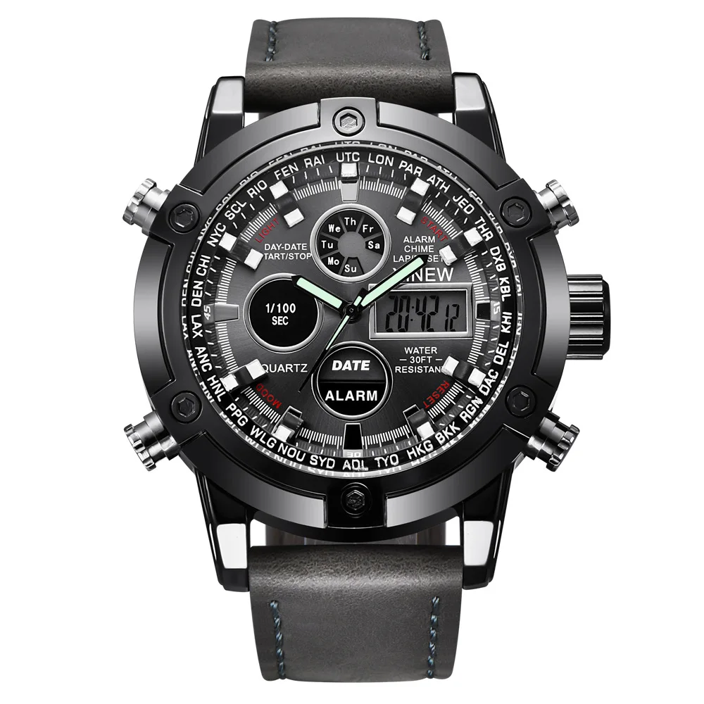 

2021 Fashion Sport Watch Men Luxury Men's Leather Strap Quarz Analog Digital LED Wrist Watch For Men copy relogio masculino