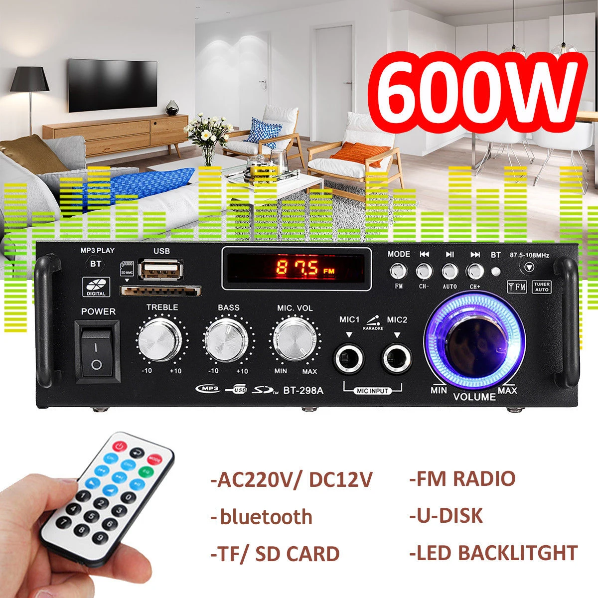 

600w Home Amplifiers Audio bluetooth Amplifier Subwoofer Amplifier Home Theater Sound System Mini Amplifier Professional