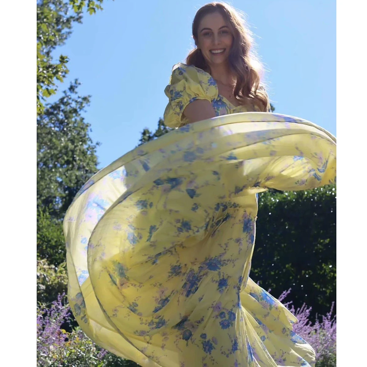 

Jastie Ruffle Neck Puff Sleeve Women Dress Boho Floral Print Midi Dresses Big Hem Chic Hippie Casual Beach Summer Vestidos 2022