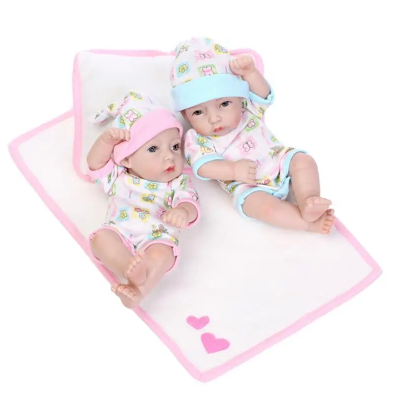Reborn Baby Twins Girl Boy Full Silicone Bath Bebe Doll 11'' Alive Nursery Gifts Silicone Reborn Baby Dolls