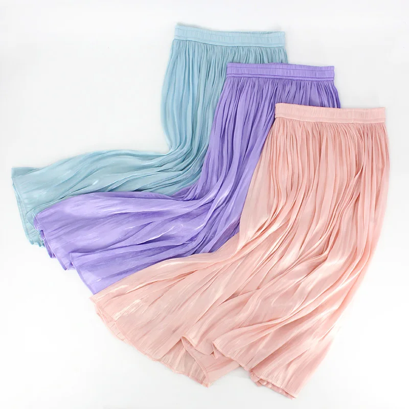 Юбка женская плиссированная средней длины однотонная эластичная фиолетовая