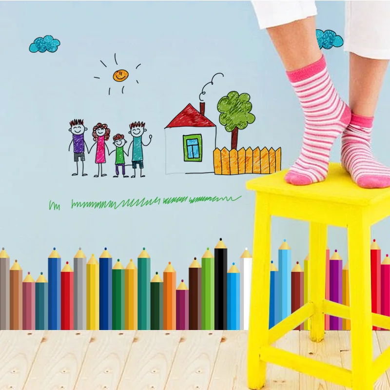 

Cartoon wall sticker pencil head skirting line cabinet children's room sofa background decoration sticker